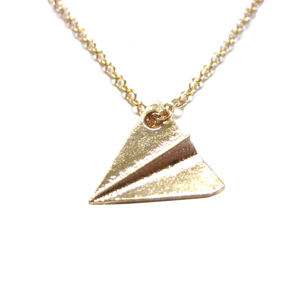 Gold Toned Paper Airplane Pendant Necklace